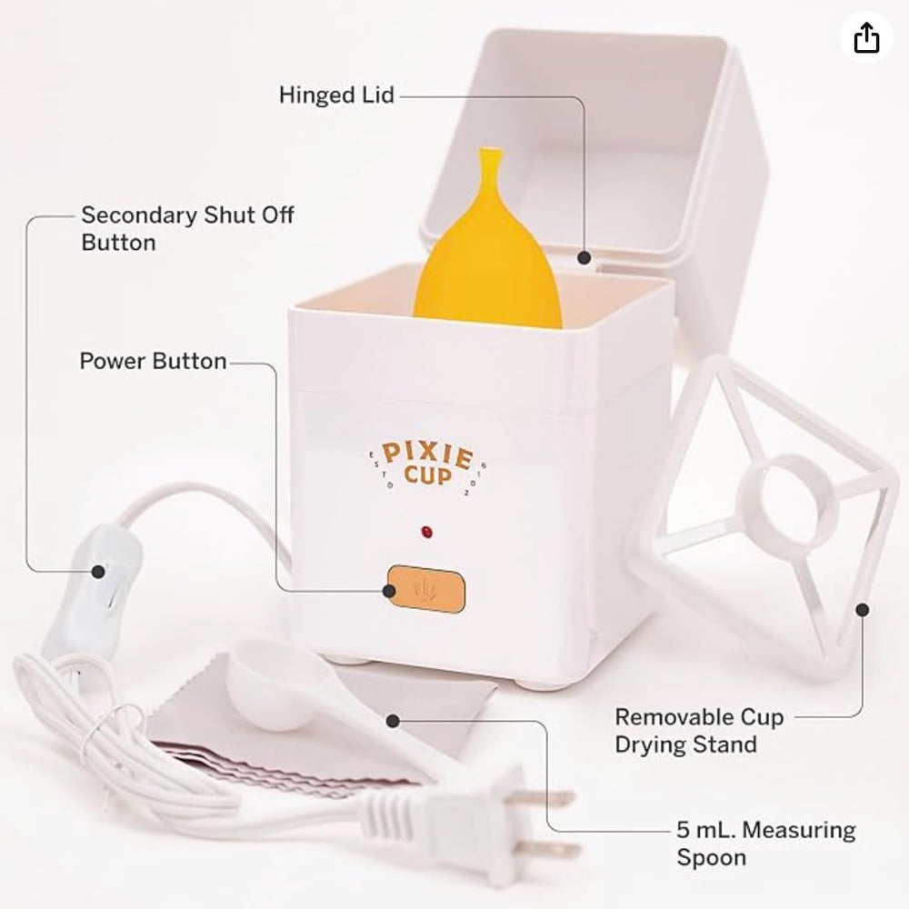 Pixie Cup steam cleaner packaging and box.