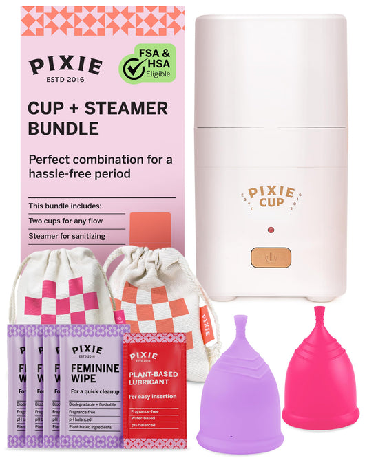 Pixie Cup sterilizer in action, fast 3-minute steam cleaning.