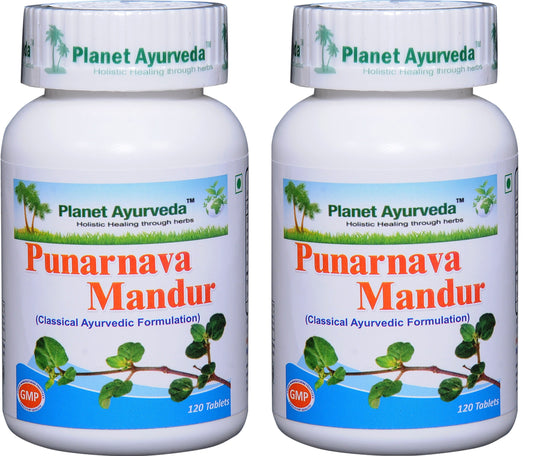 Planet Ayurveda Punarnava Mandur pack with two bottles for natural wellness support