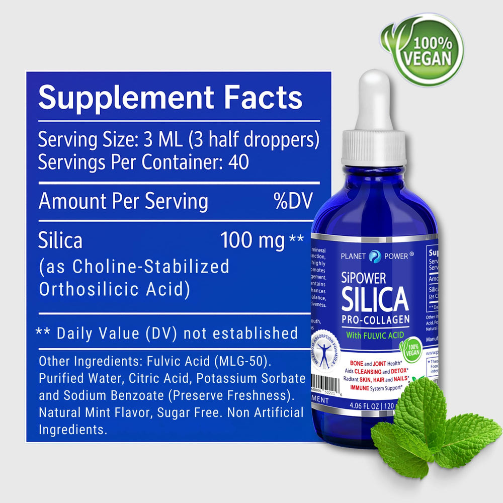 Planet Power SiPower Silica lab test seal indicating third-party quality checks.