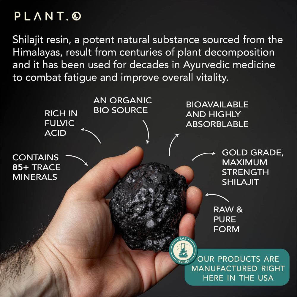 PLANT.O NUTRITION Shilajit capsules close-up for easy daily supplementation