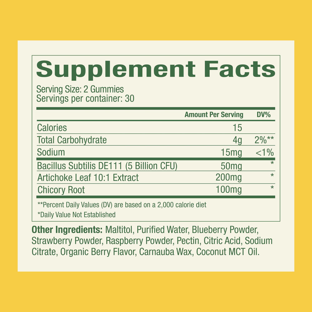 Label closeup of WonderBiome highlighting 5B CFU DE111 per serving