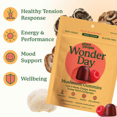 Plant People WonderDay reishi bottle signals relaxation and heart-friendly calm