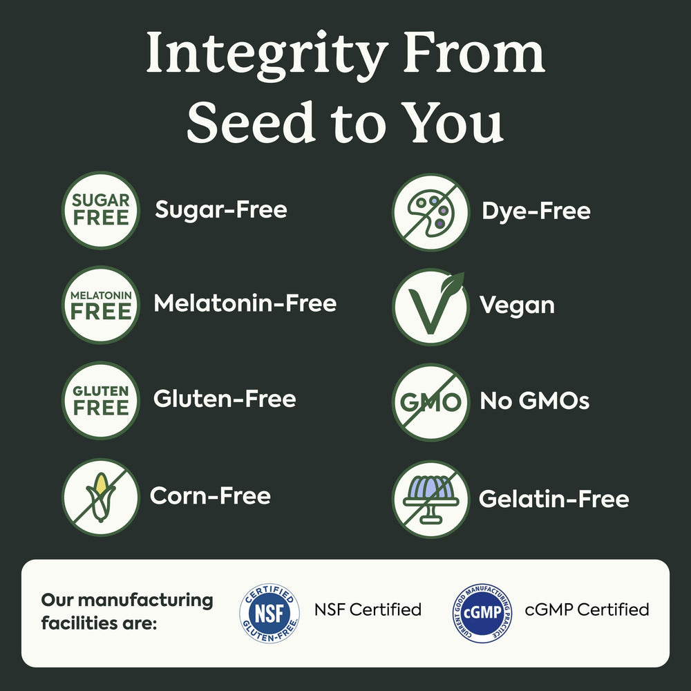 Vegan and sugar-free label supports clean, dietary-friendly WonderSleep gummies.