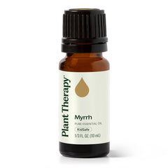 Plant Therapy Myrrh oil bottle close-up showing pure undiluted resin scent