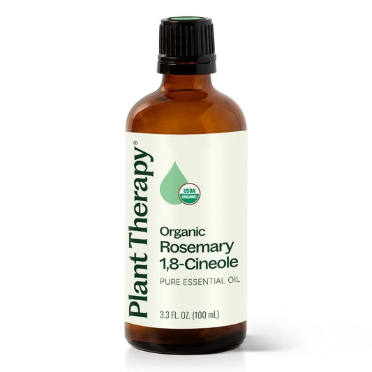Plant Therapy rosemary oil bottle front — pure essential oil for hair and mood.