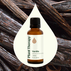 Plant Therapy vanilla aroma profile visual focuses on cozy, inviting scent for body care