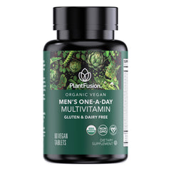 PlantFusion Organic Multivitamin for Men bottle supports daily energy and immune health.
