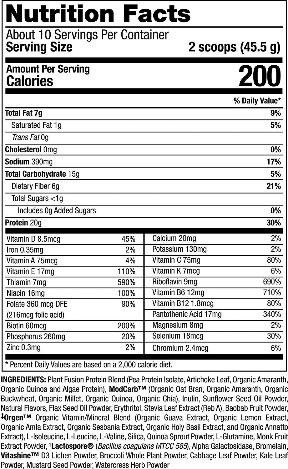 PlantFusion organic superfoods energy matrix highlights Baobab and ancient grains.