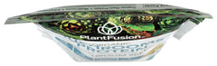PlantFusion vanilla mushroom powder bottle with label close-up, highlighting 3-in-1 formula.