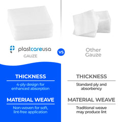 Bulk-packaged PlastCare USA gauze in 25 bags of 200 for easy restocking
