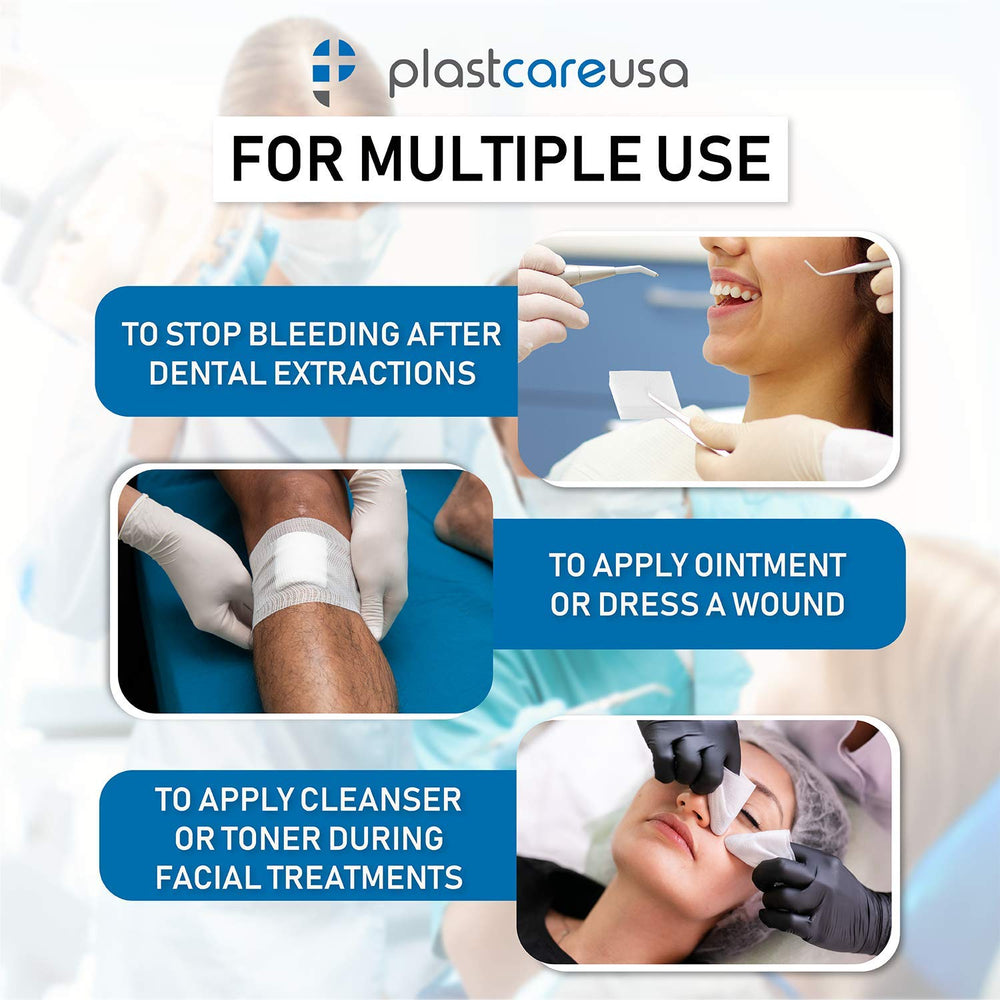 Non-woven PlastCare USA gauze pad demonstrates non-sterile design for general care