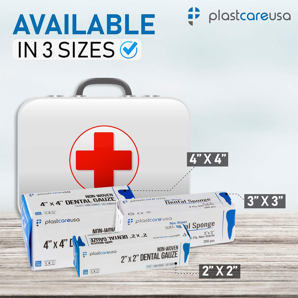 PlastCare USA gauze sponges stored neatly for organized first aid kits