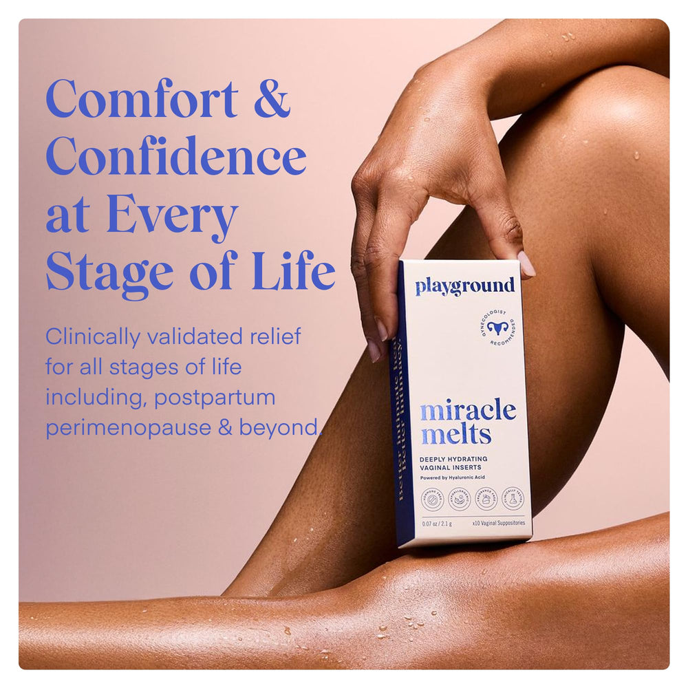 PLAYGROUND Miracle Melts hyaluronic acid ingredient focus highlights hydration support.