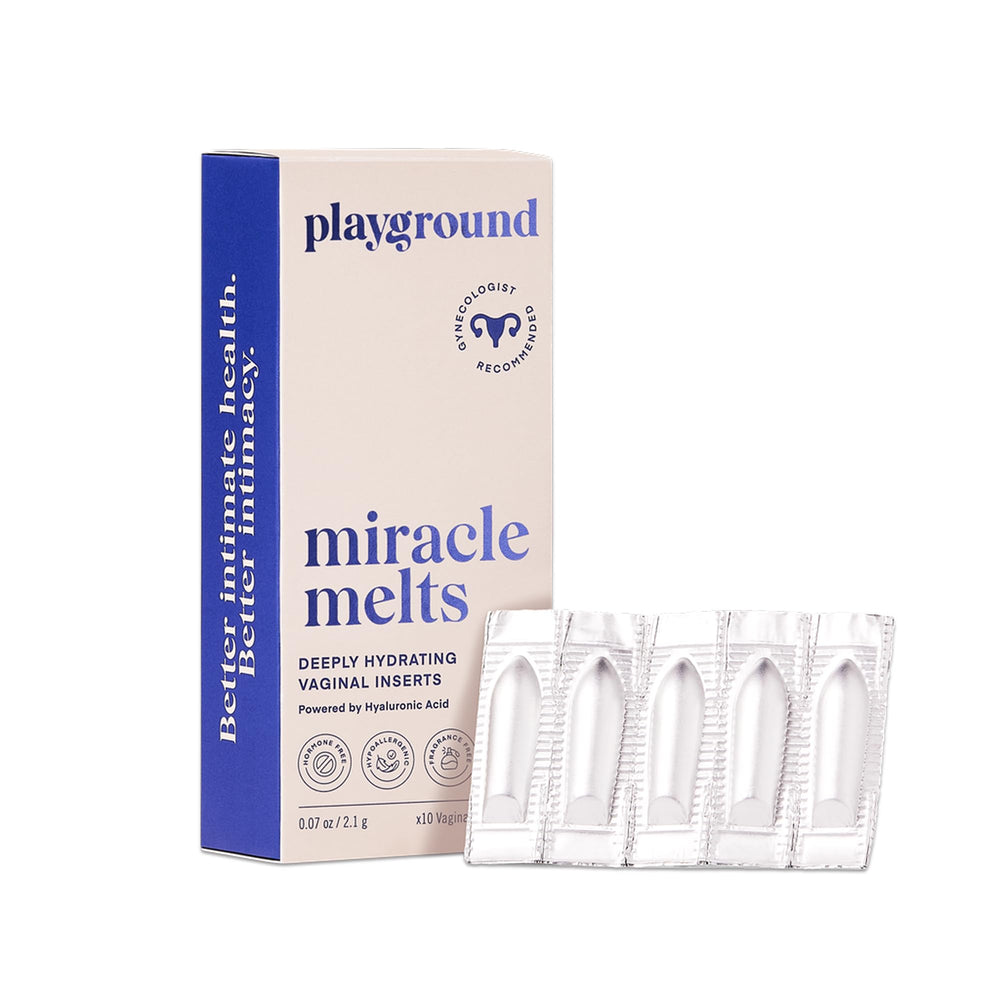 PLAYGROUND Miracle Melts vaginal moisturizer bottle for discreet, hormone-free hydration.