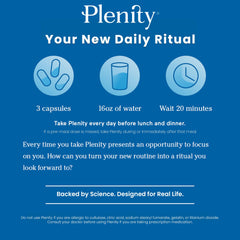 Plenity hands holding capsules demonstrate easy dosing.