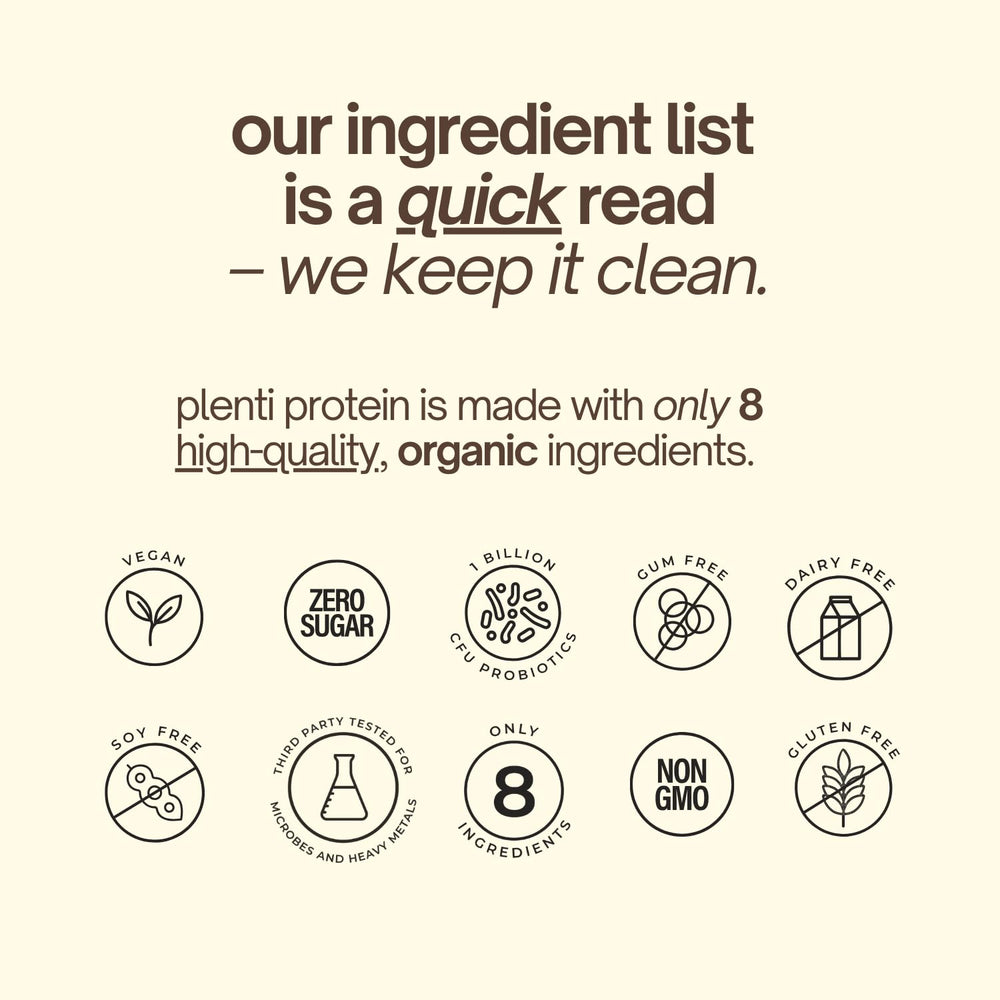 Plenti eight-ingredient formula label spotlights clean, recognizable ingredients.