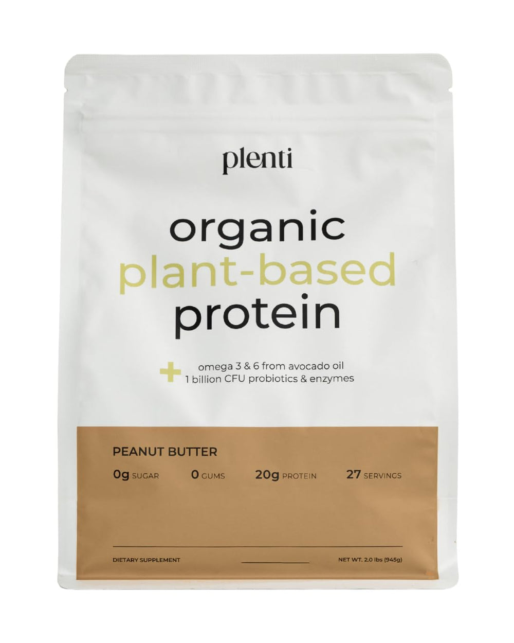 Plenti Peanut Butter Protein Powder jar shows creamy, clean nutrition for daily meals.