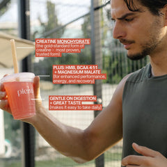 plenti watermelon creatine monohydrate sachet opening for quick fueling