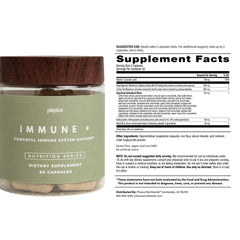 Plexus Immune + ingredients panel with mushroom extracts signals gut-friendly potential.