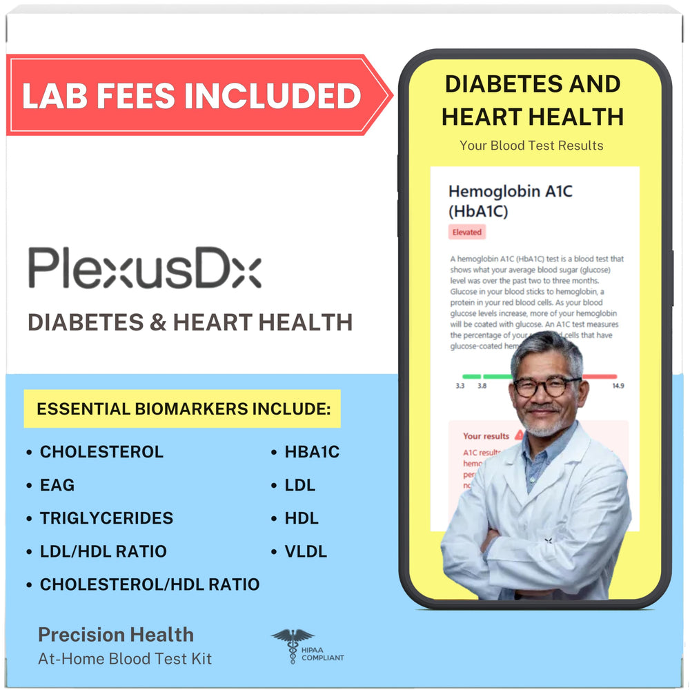 PlexusDX A1C home test kit box open for at-home screening.