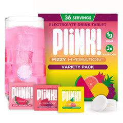 Plink Fruity Variety Pack tablet closeup showing fizzy hydration action.