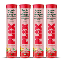 PLIX Apple Cider Vinegar effervescent tablet dissolving in water for an easy daily dose.