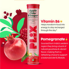 Glass of PLIX drink beside the packaging front.