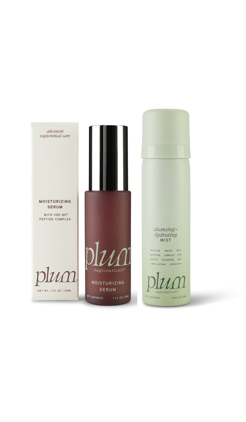 PLUM Vagiceuticals hydration serum bottle for daily intimate moisture and comfort.