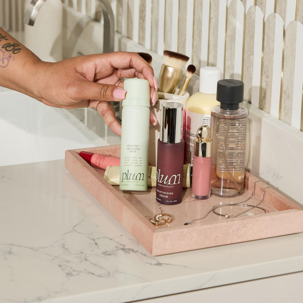 PLUM Vagiceuticals serum and mist together illustrate a simple two-step hydration routine.