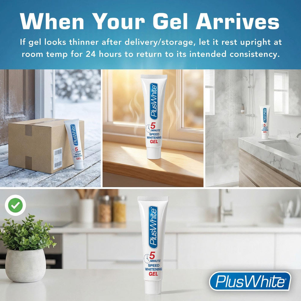 Plus White Speed Whitening Gel being applied with a toothbrush for easy home use.