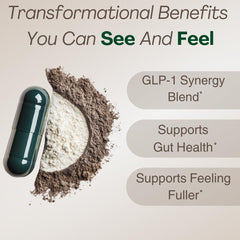 Plus+Ultra GLP-1 serving suggestion with capsule shown before meals.