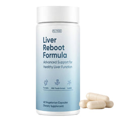PLYNXE Liver Support bottle label shows vegetarian capsules for daily wellness.