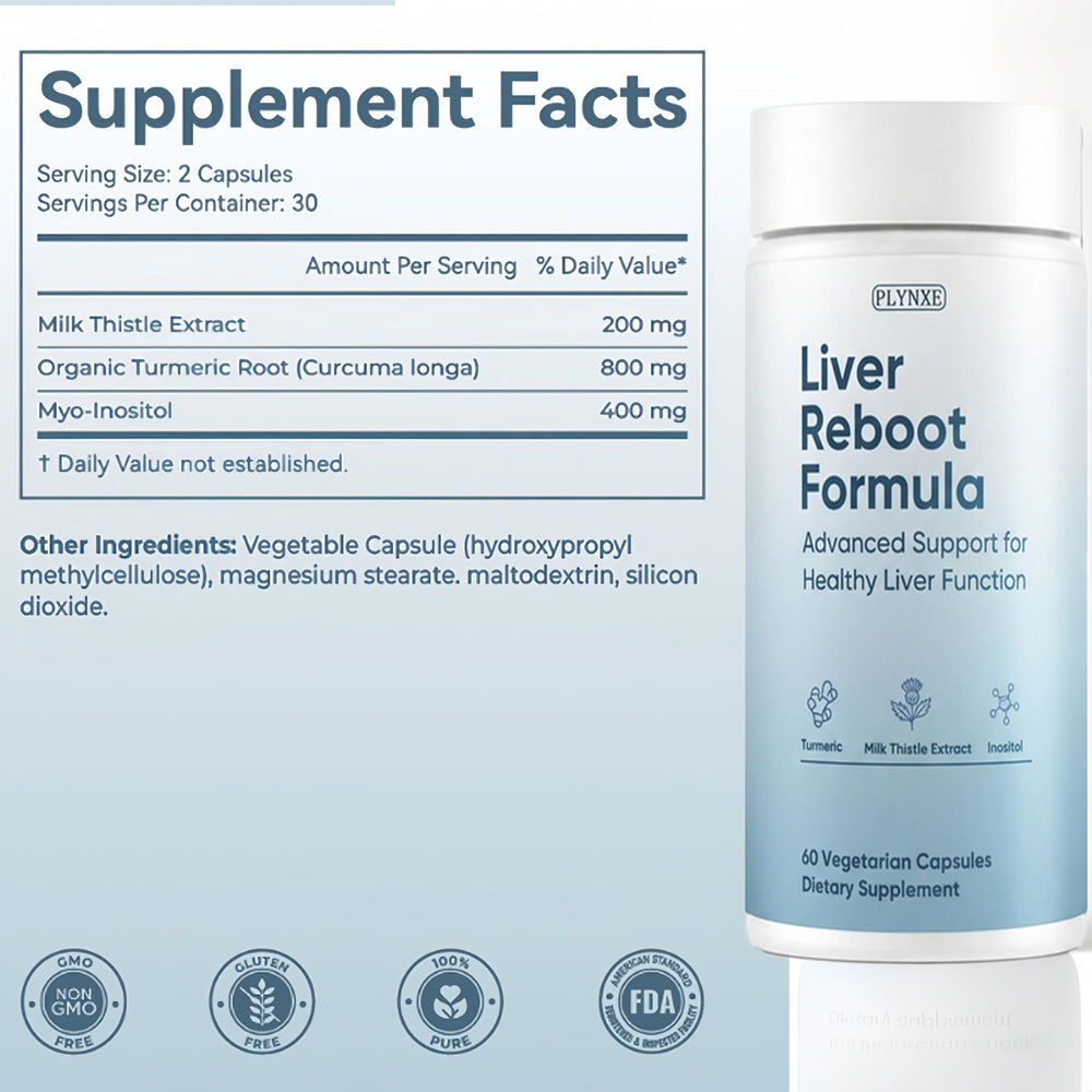 PLYNXE Liver Support ingredients panel featuring milk thistle and turmeric.