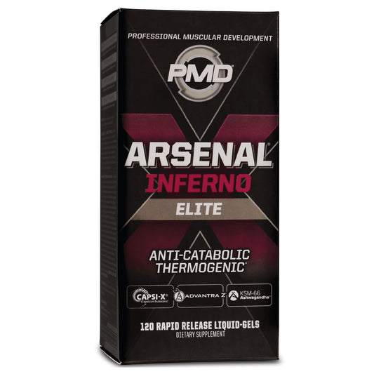 PMD Arsenal X Inferno liquid-gel bottle with emphasis on fast energy support for workouts
