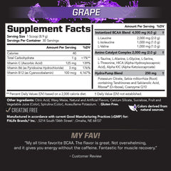 PMD BCAA grape scoop highlights quick-dissolve powder for workouts.