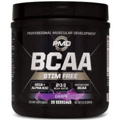 PMD BCAA grape tub shown for easy mixing and recovery support.