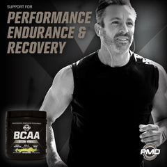 PMD BCAA Stim-Free Lemonade mixing glass with a smooth drink