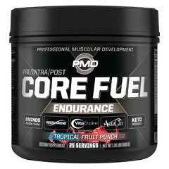 PMD Core Fuel Endurance bottle with label displaying BCAAs and EAAs for lean muscle.