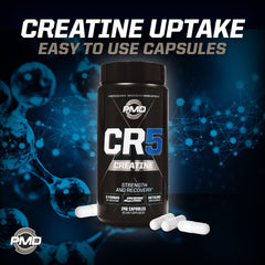 PMD CR5 Creatine endurance splash emphasizes performance-focused use.