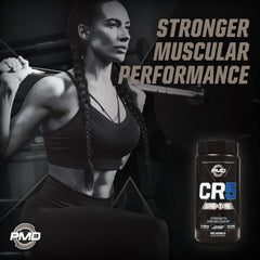 PMD CR5 Creatine powder close-up shows dicreatine malate and bioavailability.