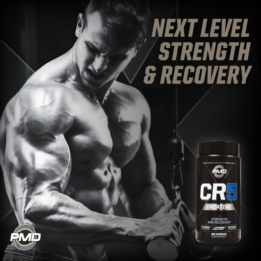PMD CR5 Creatine scoop and powder scene showcases precise serving.