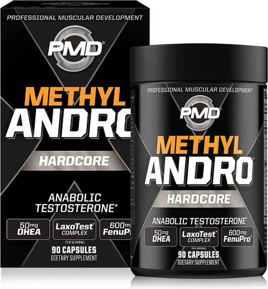 PMD Methyl Andro Hardcore bottle-front; supports energy and focus for intense training
