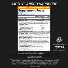 PMD Methyl Andro Hardcore capsules-closeup; convenient daily capsules for training readiness