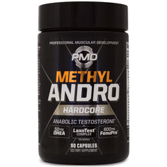 PMD Methyl Andro label close-up highlights premium DHEA formula.