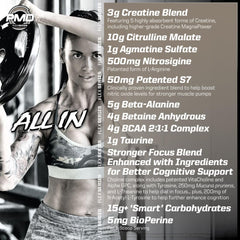 PMD Pump Fuel ALL IN ingredients blend close-up highlights premium creatine and amino profile