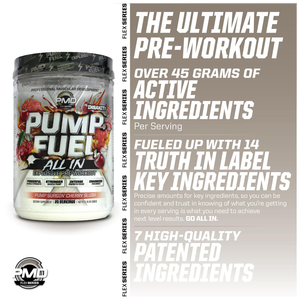 PMD Pump Fuel Insanity Cherry Slush ingredients panel highlights key compounds