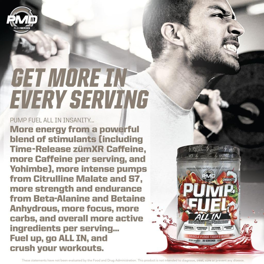 PMD Pump Fuel label graphic demonstrates transparent ingredient amounts for smooth energy.
