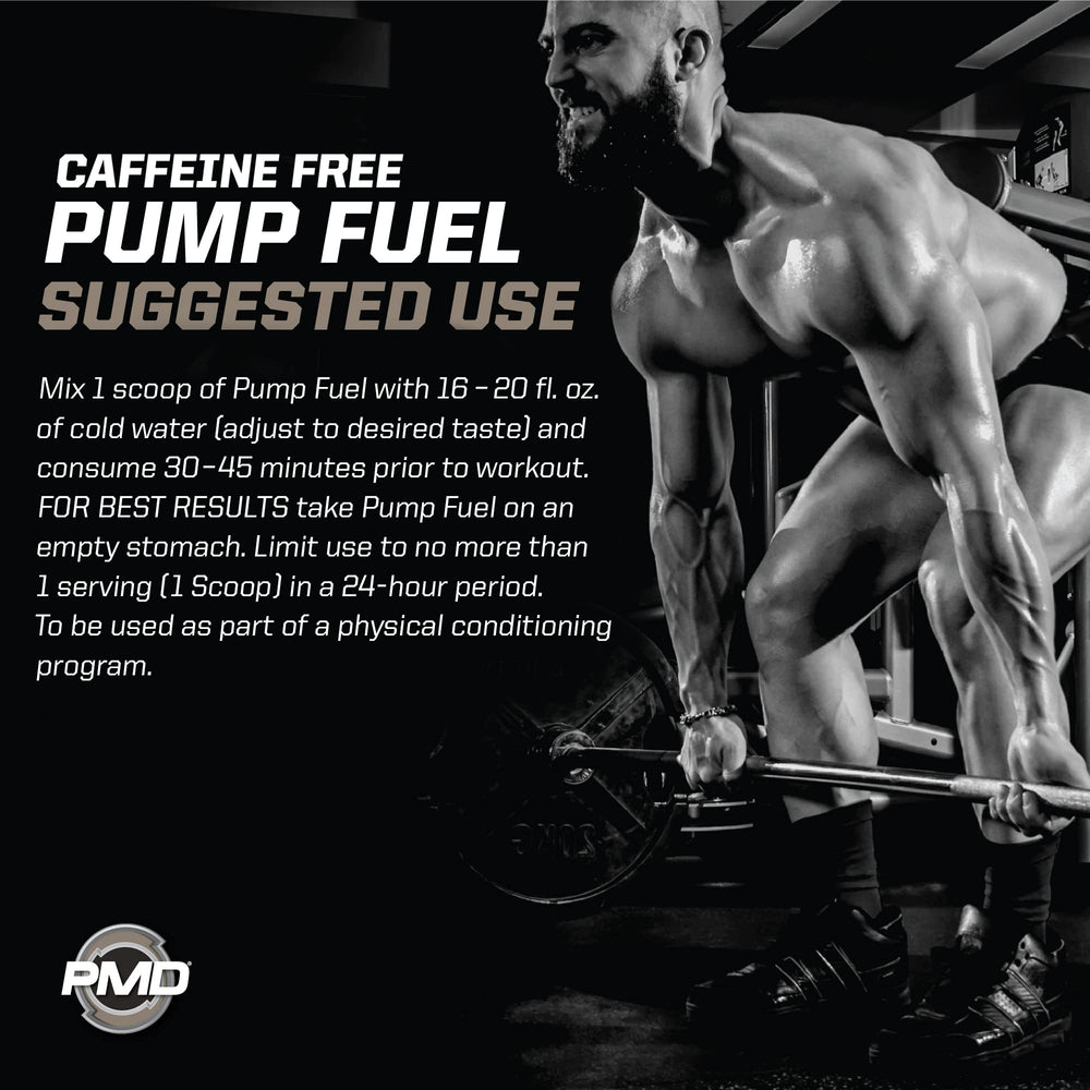 PMD Pump Fuel Ultra Caffeine Free nutrition label with caffeine options explained.