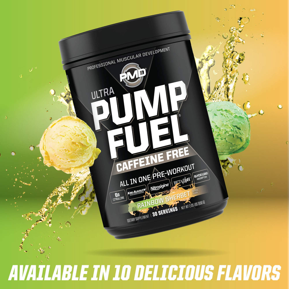 PMD Pump Fuel Ultra Caffeine Free rainbow sherbet powder ready to mix